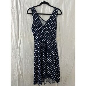 Caution to the Wind Womens Sz M Polka Dot Wrap Dress Navy‎ Blue White Summer